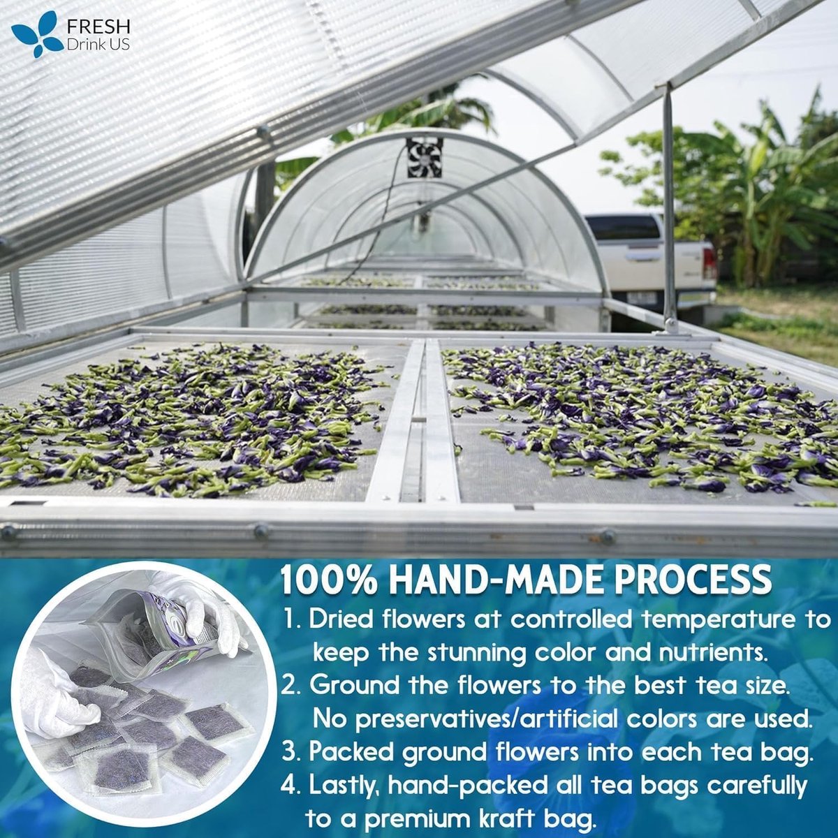 Butterfly Blue Pea Flower Tea - 100% Natural Herbal Tea | Rich in Antioxidants, Supports Weight Loss & Blood Sugar | 12-Month Shelf Life with Kajal Sticker