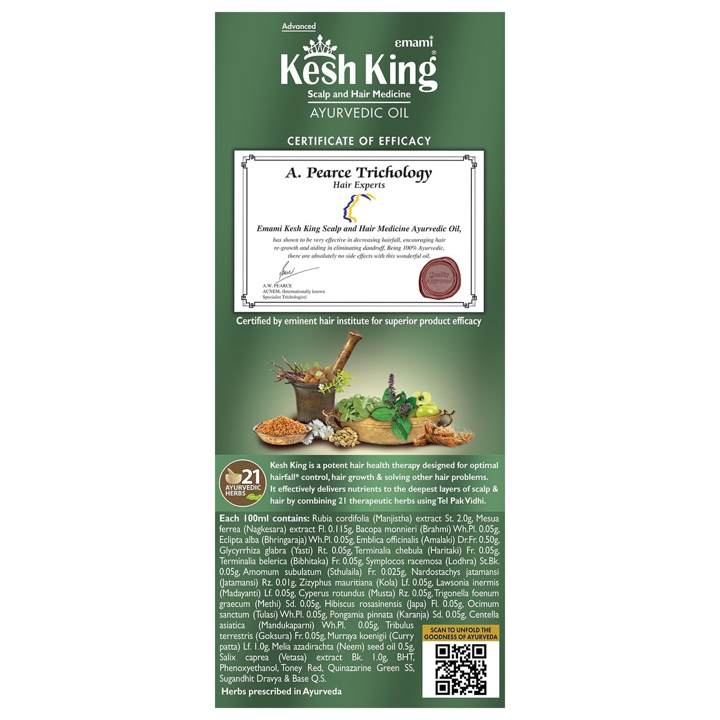 Kesh King Ayurvedic Hair Oil 200ml - Stimulates Hair Growth & Reduces Hair Loss | With 21 Natural Ayurvedic Ingredients | Bhringraj, Amla & Brahmi | Protects Against Dandruff | Clinically Proven Results with Kajal Sticker