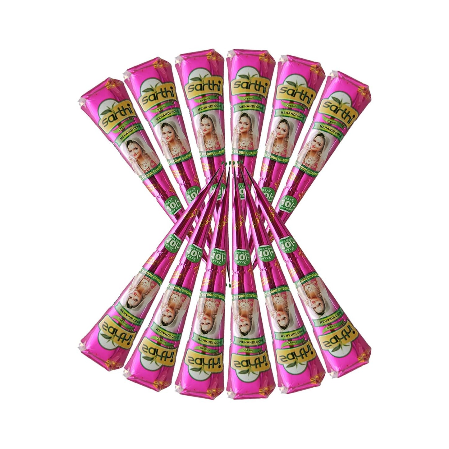 Sarthi 100% Natural Henna Mehendi  6x Paste Cones (Red-Brown) 250 g - No Mixture, No PPD - Skin-friendly & Safe - Perfect for Body Art & Traditional Designs