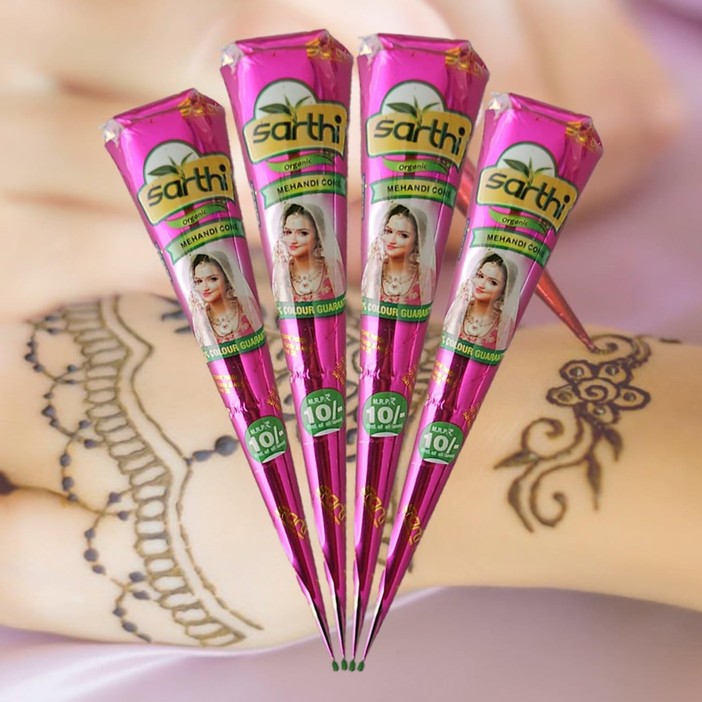 Sarthi 100% Natural Henna Mehendi  6x Paste Cones (Red-Brown) 250 g - No Mixture, No PPD - Skin-friendly & Safe - Perfect for Body Art & Traditional Designs