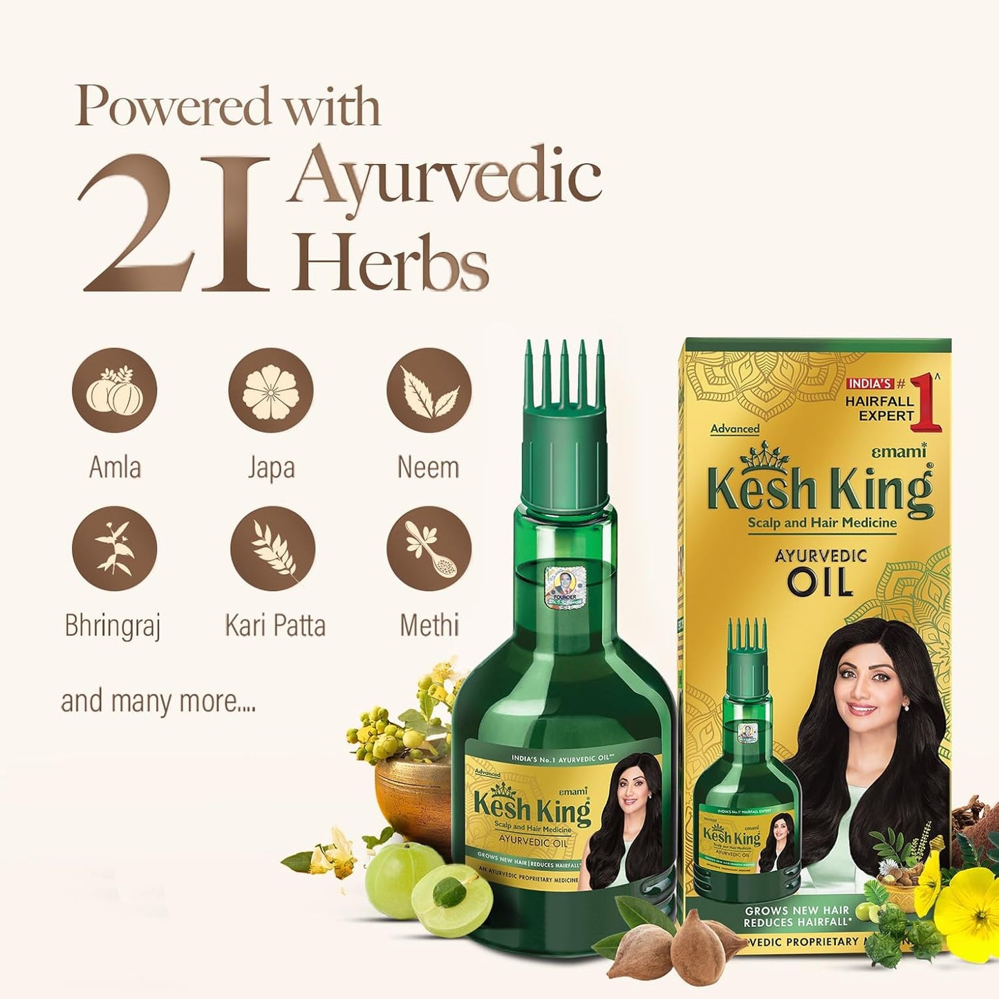 Kesh King Ayurvedic Hair Oil 200ml - Stimulates Hair Growth & Reduces Hair Loss | With 21 Natural Ayurvedic Ingredients | Bhringraj, Amla & Brahmi | Protects Against Dandruff | Clinically Proven Results with Kajal Sticker