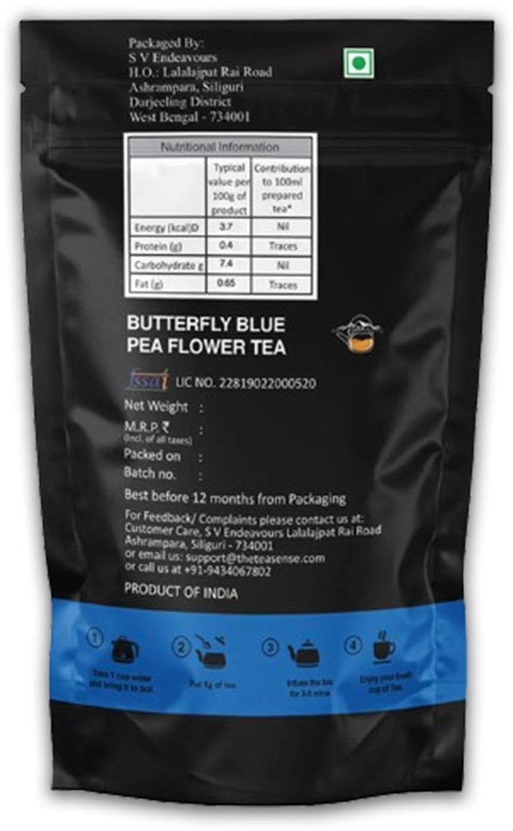 Butterfly Blue Pea Flower Tea - 100% Natural Herbal Tea | Rich in Antioxidants, Supports Weight Loss & Blood Sugar | 12-Month Shelf Life with Kajal Sticker
