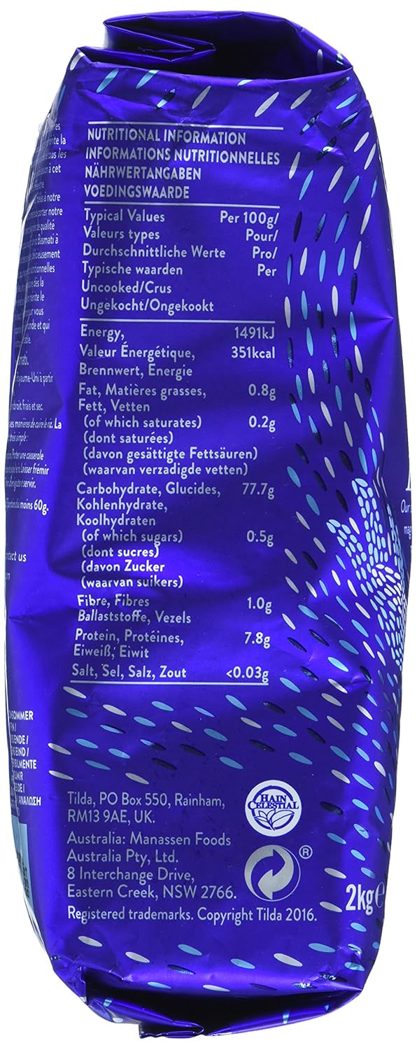 Tilda Pure Original Basmati Rice, 2 kg – Premium Long-Grain Rice From The Himalayan Foothills | 100% Pure Basmati, Delicate Aroma, Fluffy Texture | Perfect For Curries, Tahdig, Rice Skillets, And Side Dishes with Kajal Sticker
