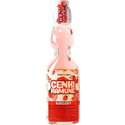 Genki Ramune Limonadenmischung, 6 x 200 ml – Japanische Erfrischungsgetränke | Blaubeere, Erdbeere, Melone, Orange, Ananas, Original | Kohlensäurehaltig, Partygetränk, Limonade | Hergestellt in Japan mit Kajal-Aufkleber
