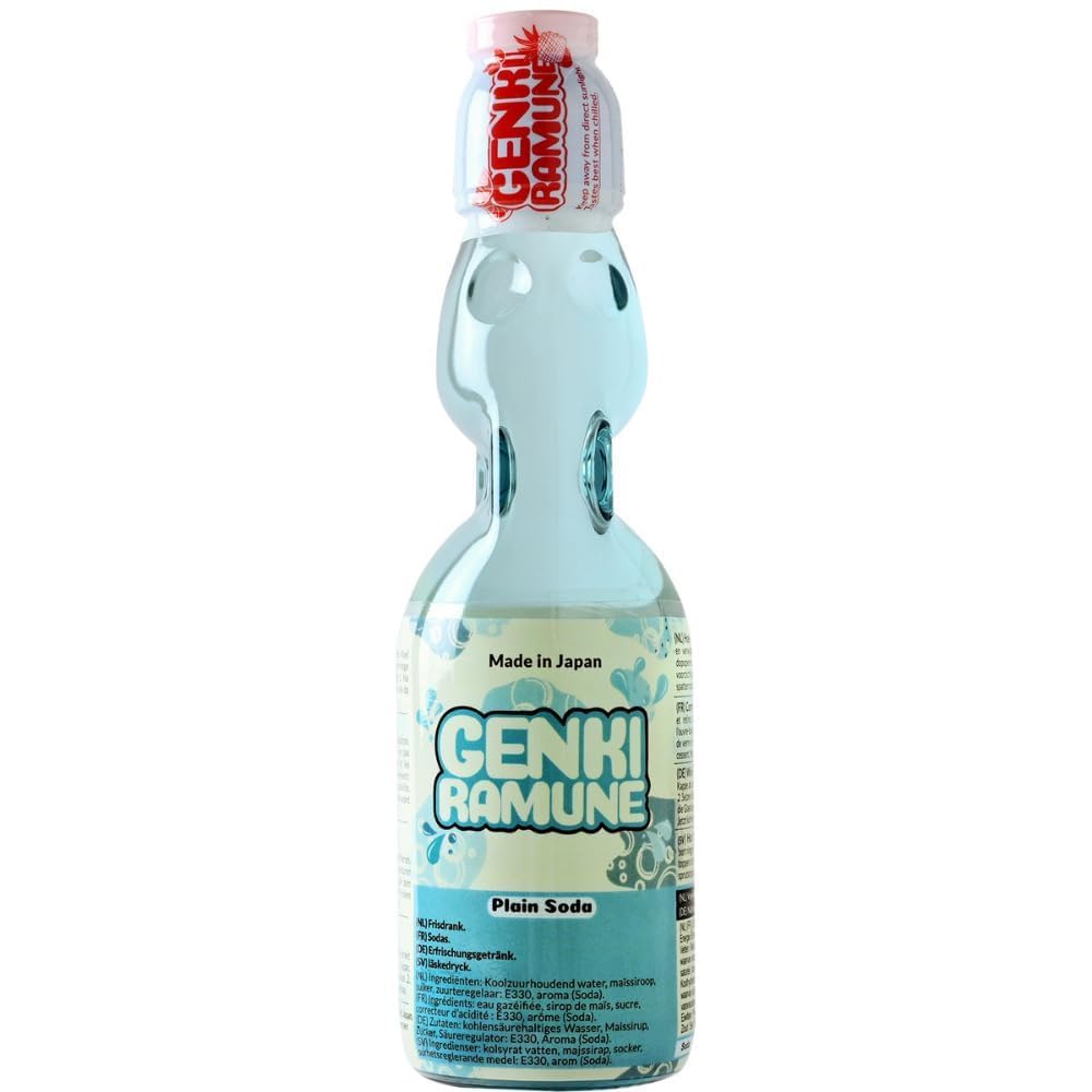 Genki Ramune Limonadenmischung, 6 x 200 ml – Japanische Erfrischungsgetränke | Blaubeere, Erdbeere, Melone, Orange, Ananas, Original | Kohlensäurehaltig, Partygetränk, Limonade | Hergestellt in Japan mit Kajal-Aufkleber