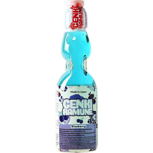 Genki Ramune Limonadenmischung, 6 x 200 ml – Japanische Erfrischungsgetränke | Blaubeere, Erdbeere, Melone, Orange, Ananas, Original | Kohlensäurehaltig, Partygetränk, Limonade | Hergestellt in Japan mit Kajal-Aufkleber