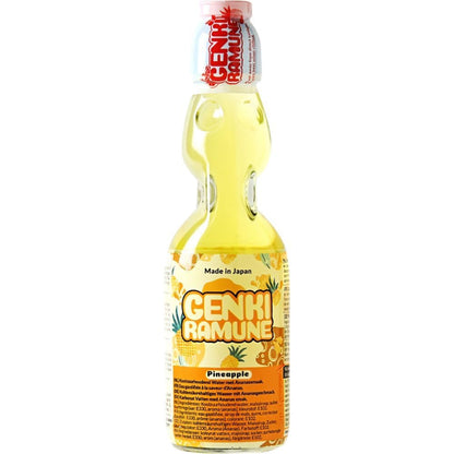 Genki Ramune Limonadenmischung, 6 x 200 ml – Japanische Erfrischungsgetränke | Blaubeere, Erdbeere, Melone, Orange, Ananas, Original | Kohlensäurehaltig, Partygetränk, Limonade | Hergestellt in Japan mit Kajal-Aufkleber