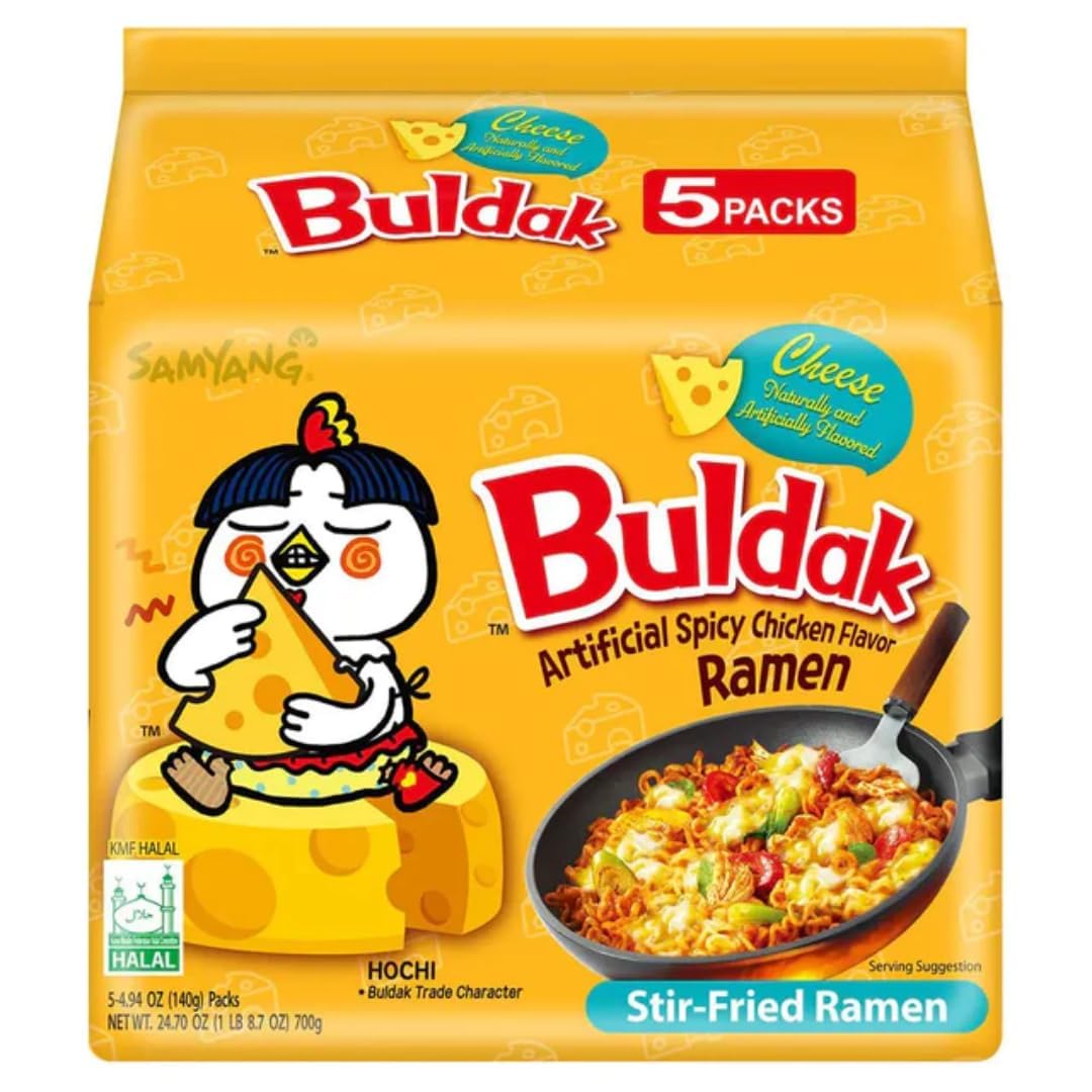 Samyang Buldak Ramen Mix 6 x 5 Stück – Original Koreanische Instant-Nudeln | Feurig Scharf, Würzig & Herzhaft | Schnell zubereitet in nur 5 Minuten | Perfekt für Ramen-Liebhaber met Kajal Sticker