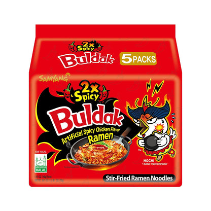 Samyang Buldak Ramen Mix 6 x 5 Stück – Original Koreanische Instant-Nudeln | Feurig Scharf, Würzig & Herzhaft | Schnell zubereitet in nur 5 Minuten | Perfekt für Ramen-Liebhaber met Kajal Sticker
