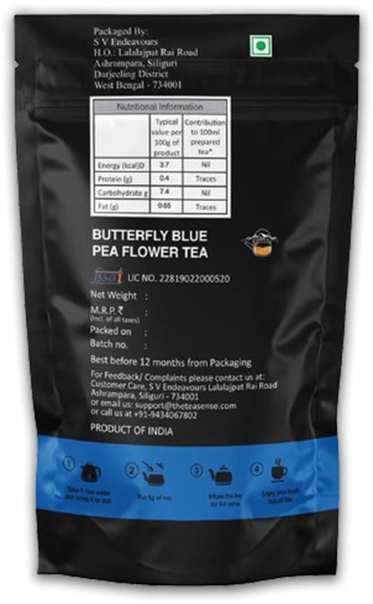Butterfly Blue Pea Flower Tea - 100% Natural Herbal Tea | Rich in Antioxidants, Supports Weight Loss & Blood Sugar | 12-Month Shelf Life with Kajal Sticker