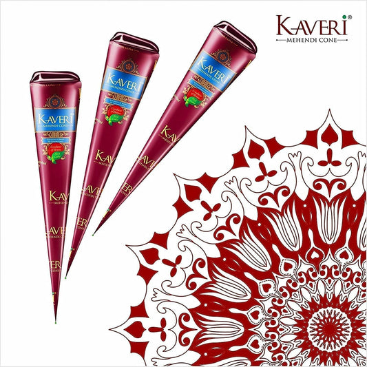 Kaveri Heena Mehendi Cone Dark Brown Organic Body Art Temporary Tattoos All Natural | Safe and Long Lasting with Kajal Sticker