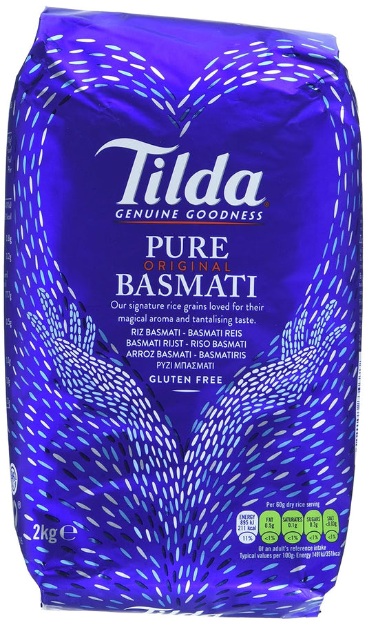 Tilda Pure Original Basmati Rice, 2 kg – Premium Long-Grain Rice From The Himalayan Foothills | 100% Pure Basmati, Delicate Aroma, Fluffy Texture | Perfect For Curries, Tahdig, Rice Skillets, And Side Dishes with Kajal Sticker