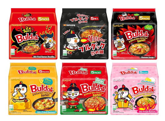 Samyang Buldak Ramen Mix 6 x 5 Stück – Original Koreanische Instant-Nudeln | Feurig Scharf, Würzig & Herzhaft | Schnell zubereitet in nur 5 Minuten | Perfekt für Ramen-Liebhaber met Kajal Sticker